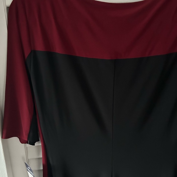 NWT Chaps BLACK RUCHED DRESS WITH DARK RED. Size L - Picture 7 of 8